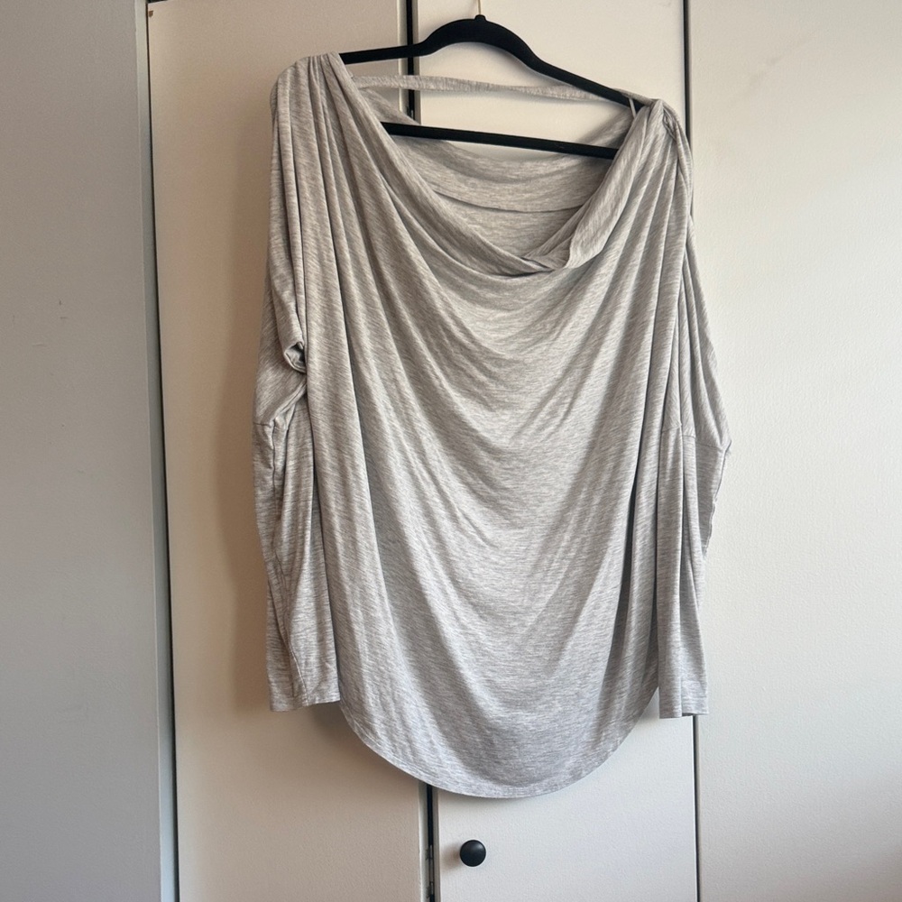 Express Light Gray Drape Long Sleeve Top